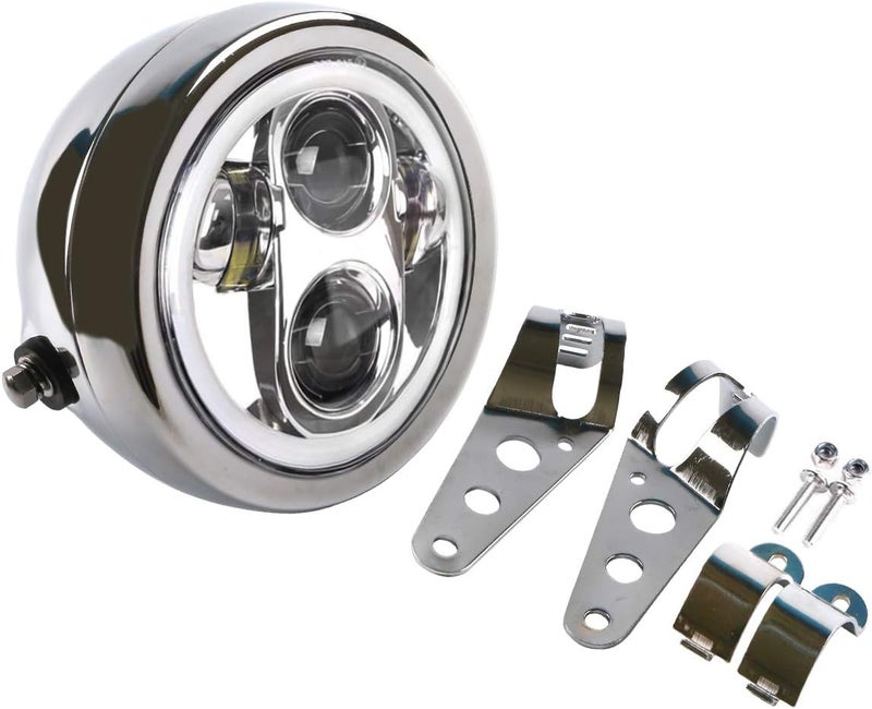 ZZJAUBI Chrome 5-3/4inch Motorcycle Headlight White Halo Ring with Headlight Housing Mount Bracket compatible with Shadow 750 Rebel 500 Cafe Racer Bober Cruiser - Image 4